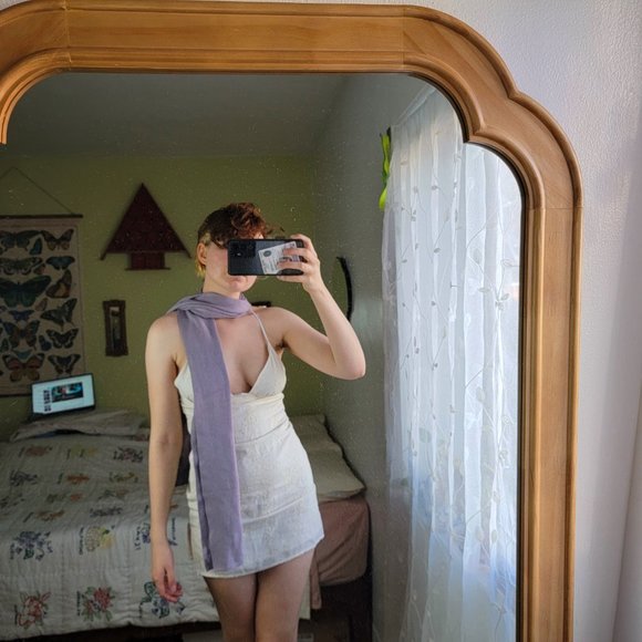 lilac silk and cashmere knit long scarf - Picture 2 of 4